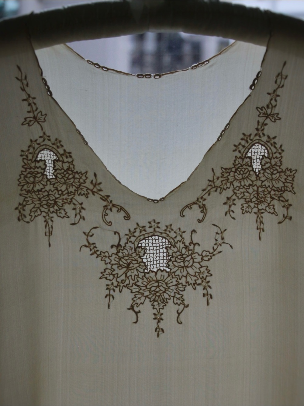 1920's Silk Net Basket & Floral Embroidered Slip Dress - Picture 7 of 8